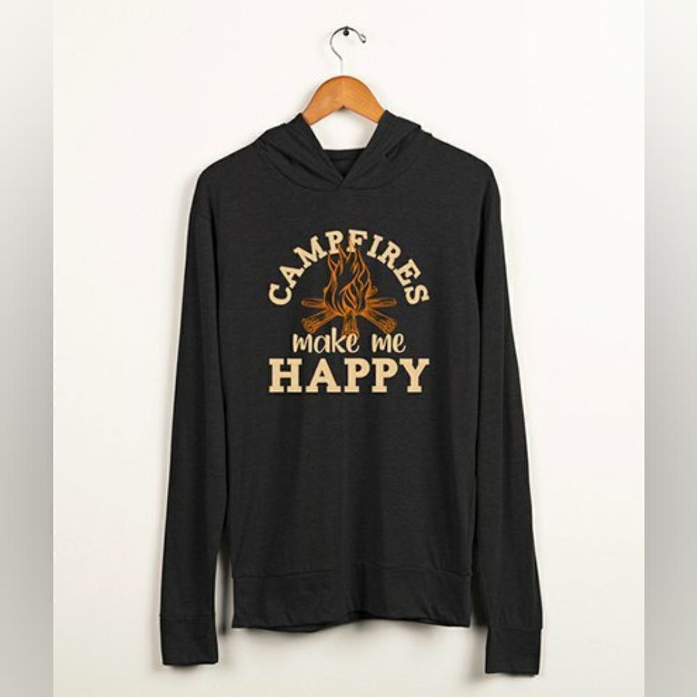 CherryLoom  'Campfires Make Me Happy' Hooded Long-Sleeve Tee sz XL